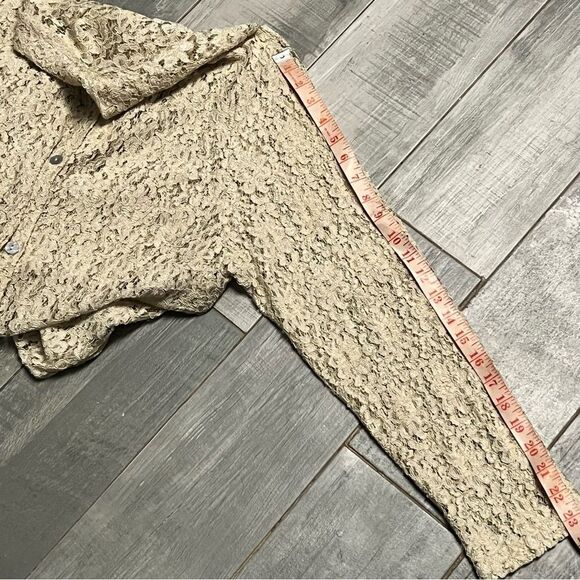 VTG 90s Cream Lace Collar Shell Button Down Tunic Shirt Shacket Split Hem Top L - Picture 13 of 16